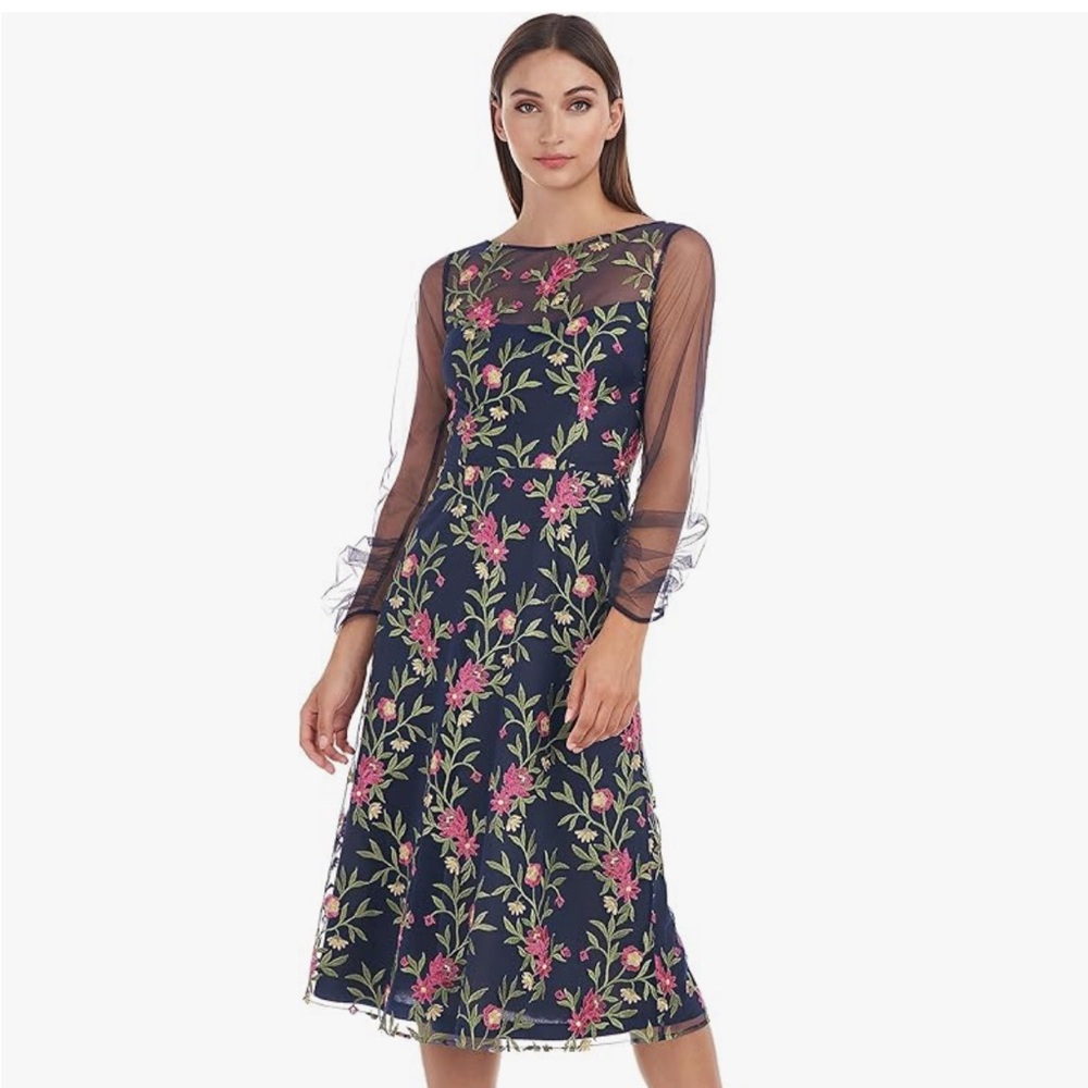JS Collections navy blue floral embroidered dress size 12
